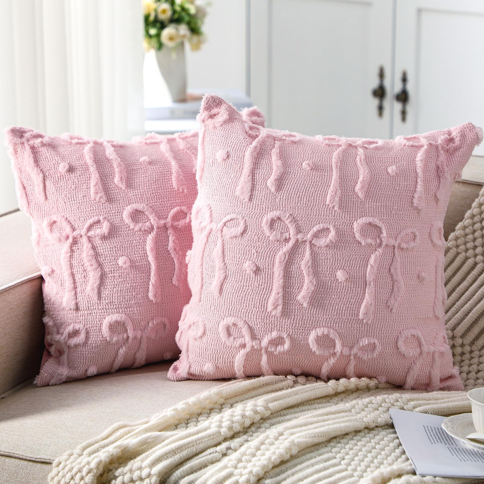 ปลอกหมอนอิงลายโบว์สีชมพู ขนาด  - Pillow Insert 18X18 บทวิจารณ์และราคา